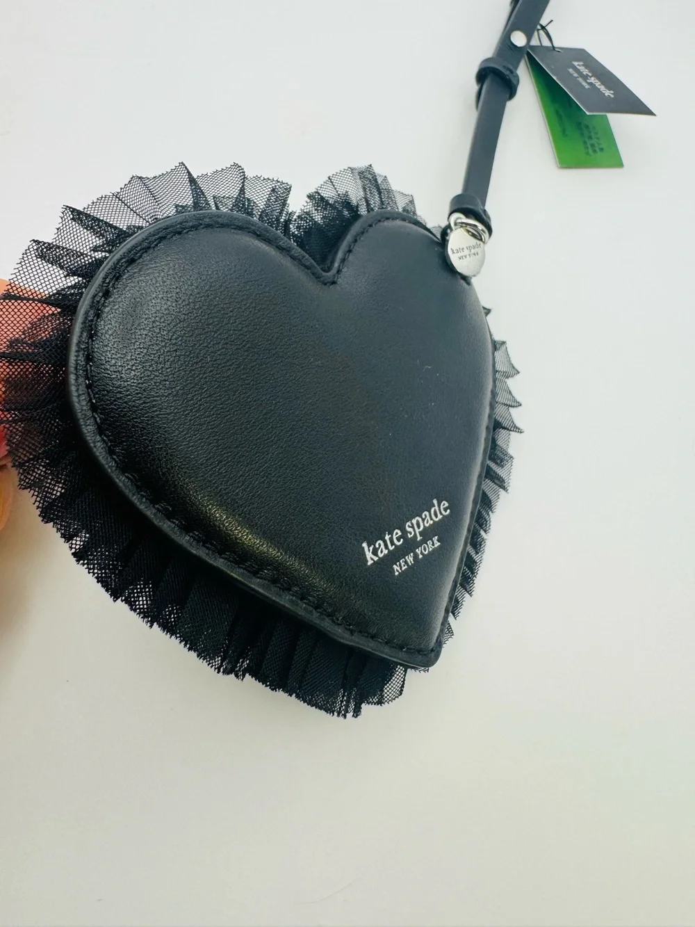 Kate Spade Charmed Tulle Heart Bag Charm - Black Dual-Sided